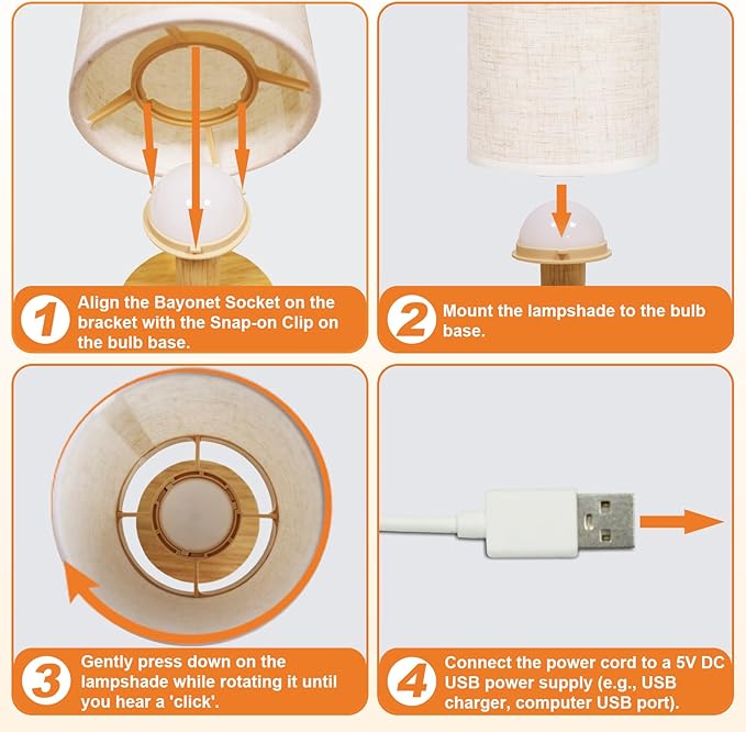 Touch Bedside Table Lamp-3 Color Temperatures & Stepless Dimming with USB Plug,Natural Round Wood Base&Linen Fabric Shade|Minimalist Boho Nightstand Lamp for Bedroom,Nursery,Kitchen,Dorm,Small Spaces
