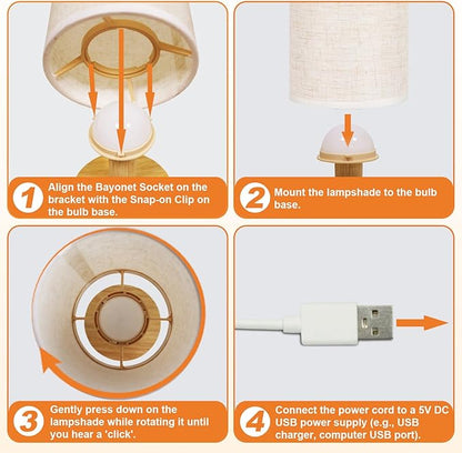 Touch Bedside Table Lamp-3 Color Temperatures & Stepless Dimming with USB Plug,Natural Round Wood Base&Linen Fabric Shade|Minimalist Boho Nightstand Lamp for Bedroom,Nursery,Kitchen,Dorm,Small Spaces