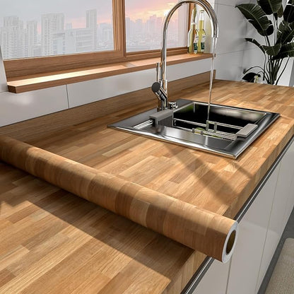 MelunMer Wood Peel and Stick Wallpaper Wood Grain Contact Paper for Cabinets Self Adhesive Removable Wallpaper Faux Wooden Contact Paper for Countertop Decorative Planks Panel 276 in L 15.7 in W