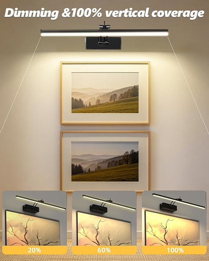 2 Pack Rechargeable Picture Light, 5200mAh Black Battery Operated Picture Lights for Wall with Remote Control, 300LM 3000K Warm White Light 16" Metal Dimmable Picture Light for Painting & Artwork