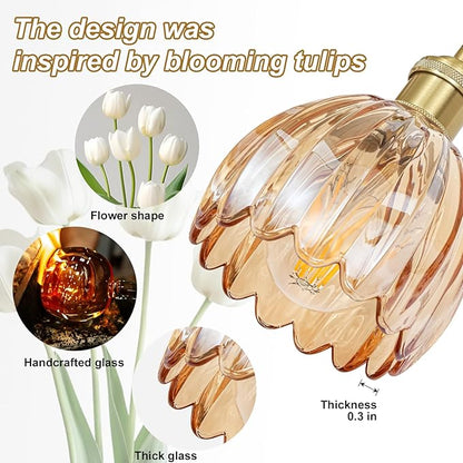 Hardwired Wall Sconces Set of Two, Vintage Wall Lights with Amber Tulip Glass Lampshade, Gold Wall Lamps for Bedroom Bedside Stairway Bathroom Living Room (Bulbs Not Included, Not Battery Powered)