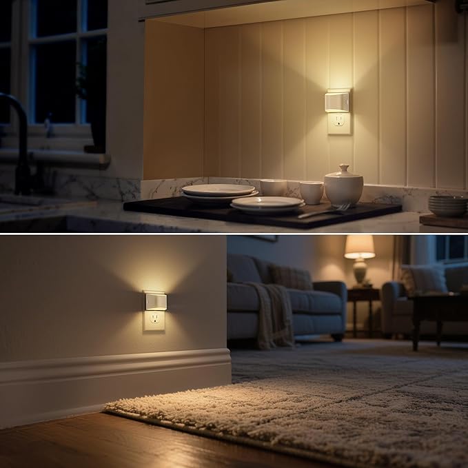 DORESshop LED Night Light[4 Pack], Night Lights Plug into Wall, 3 Level Brightness Adjustable Plug in Night Light, Dusk to Dawn Sensor Nightlights for Adults,Bedroom,Bathroom,Hallway,3000K Warm White
