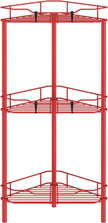 3 Tier Floor Standing Corner Shower Caddy Organizer Shelf with Hooks, Bathroom Shelves Stand Rack, Red
