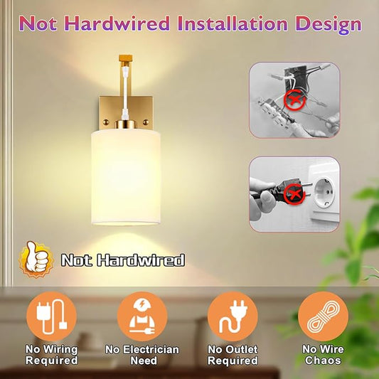Battery Operated Wall Sconces Set of 2, Brass Gold Rechargeable Wall Sconces with Remote & Bulbs, Indoor Not Hardwired Wall Lights, 15 Colors Dimmable Cordless Wall Lamps for Living Room Hallway Foyer