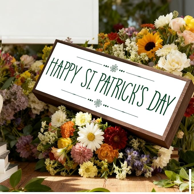 Happy St. Patrick's Day Desk Sign, Irish Holiday Decor, St Patrick's Day Decorations Wood Sign, Rustic Farmhouse Home Office Party Decorations, Indoor Wall Art Plaque, Irish Gift for Women Men