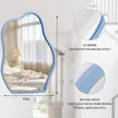 Wall Mirror Blue Asymmetrical Mirror Modern Wood Frame Unique Shape Wall Mounted Vanity Artistic Hanging Mirror Decor for Living Room Bedroom Bathroom Entryway Hallway Small