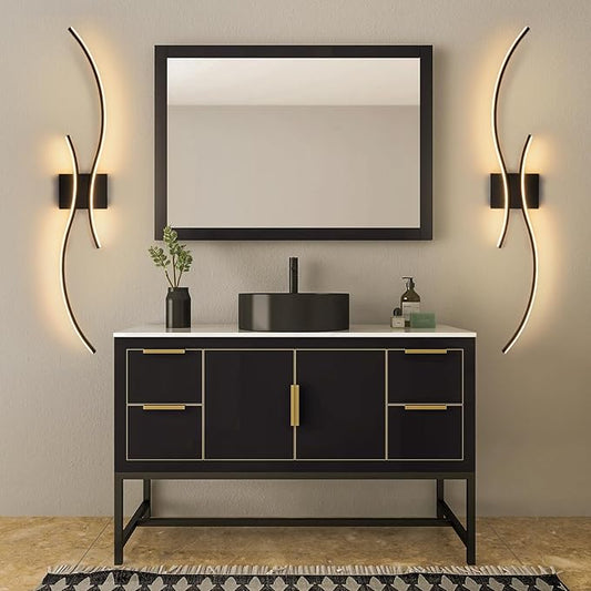CANEOE Modern Led Wall Light, Black Indoor Led Wall Sconce Lighting, Bathroom Vanity Light Fixtures Over Mirror for Living Room Hallway Bedroom Bedside Wall Lamp (Black,3000K, 2 Packs,Hard-Wired)