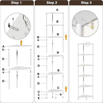 6 Tier Corner Shelf Stand, 54.4" Kitchen Shelf Organizer with Metal Frame, Small Corner Shelf for Organization & Storage, Marble White Corner Shelf for Kitchen Decor Accessories