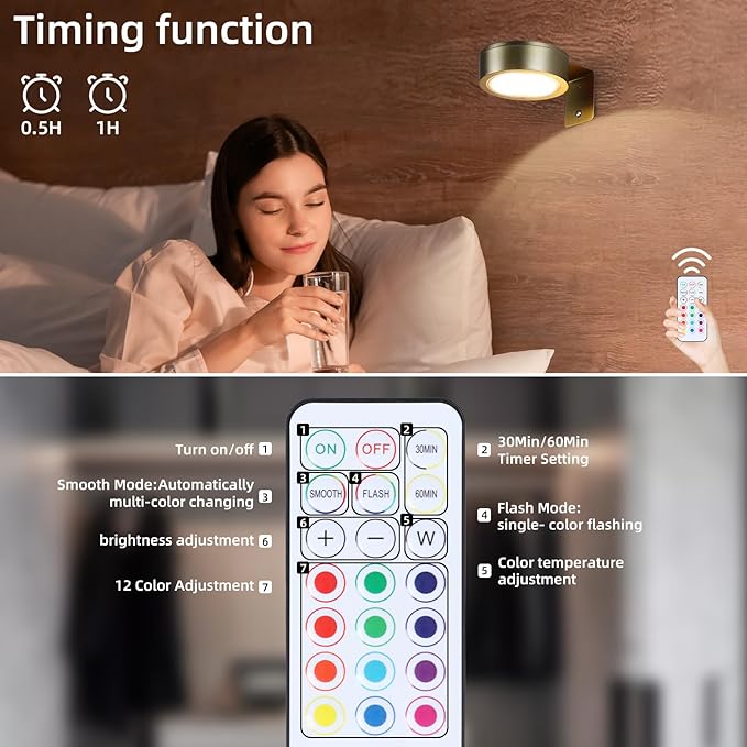 4 Pack Wireless Picture Lights for Wall, Magnetic Gold Picture Light Battery Operated with Remote, Dimmable Painting Light for Art Display, RGB Rechargeable Wall Lights for Photo Frame Gallery