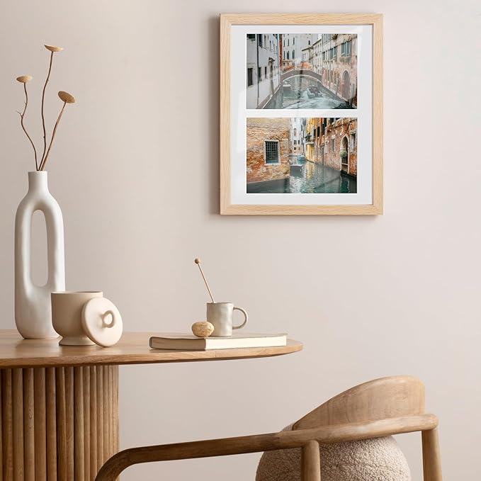 puthiac 8.5x11 Solid Oak Wood Picture Frame, Fits 2Pcs 5x7 with Mat or 8.5x11 Without Mat, Wall or Tabletop Display with Stand, Vertical or Horizontal, Plexi Front, 1 Pack, Natural Oak