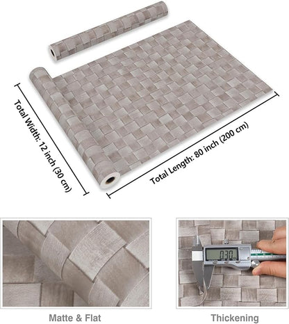 CRE8TIVE Non-Textured Rattan Wallpaper Peel and Stick Taupe Grey Faux Woven Pattern Rattan Contact Paper for Cabinets Dresser Nightstand Cane Weaving Wallpaper Vinyl Roll for Bedroom Bathroom 12"x80"