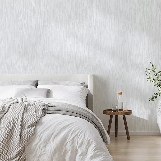 Abyssaly White Wood Paper Decorative Self-Adhesive Film for Furniture Real Wood Tactile Easy to Clean Perfectly Covers The Surface Without Passing Through The Primary Colors 11.8