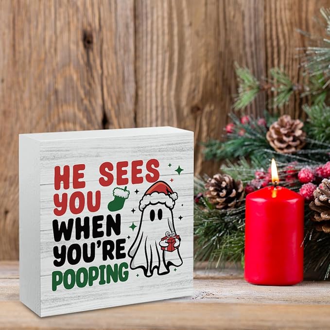 Gothic Christmas Bathroom Decor Ghost Watching Wash Your Hands Wooden Box Signs Christmas Desk Accessories Decorations Indoor for Toilet Bathroom Shelves 5 X 5 Inch