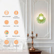 Vintage Battery Operated Wall Sconces with Remote, Green Rechargeable Wireless Wall Sconces with Magnetic LED Bulbs, Indoor Shell Shaped Wall Lights for Living Room, Bedroom, Doorway, Set of 2