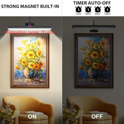 Set of 2 Picture Lights with Timer Dimmer, Painting Light with Remote Rechargeable Battery ,Wall Art 3 Lighting Colors Temps,16inch Full Metal Over Picture Painting Frame Dartboard Gallery Hallway