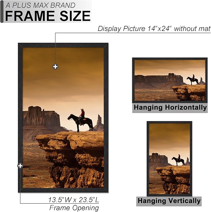 A PLUS MAX 14x24 Picture Frame Set of 3, Black Engineered Wood Frame for 14 x 24 Inch Picture Poster Photo, Light Weight 14 by 24 Frame with Wood-grain for Wall - 3 Pack/Black/14 x24