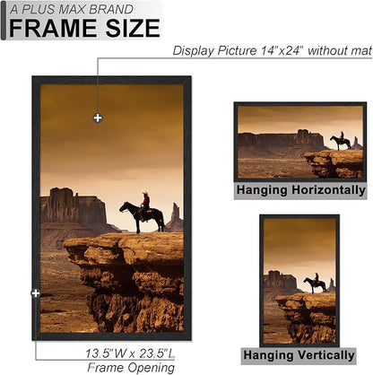 A PLUS MAX 14x24 Picture Frame Set of 3, Black Engineered Wood Frame for 14 x 24 Inch Picture Poster Photo, Light Weight 14 by 24 Frame with Wood-grain for Wall - 3 Pack/Black/14 x24