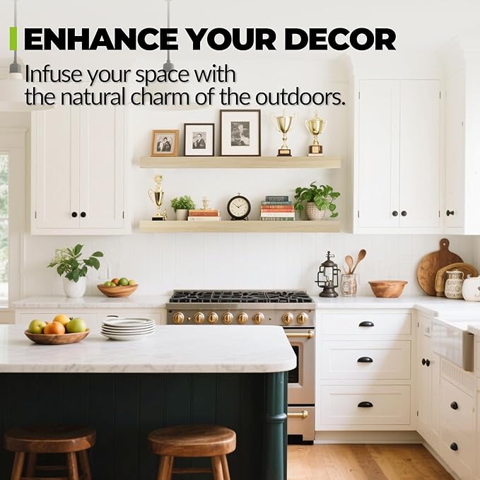 Wood Floating Shelves, 16 inch Wall Mount Shelves for Bathroom, Living Room, Kitchen, Bedroom, Office, Unfinished Color
