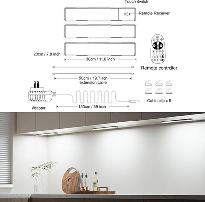 Under Cabinet LED Lighting Plug in, Aluminum RGB Color Changing Lights with Remote Control, 12in 3-Panel Wired Parallel, Ideal for Kitchen, Counter, Bookshelf – 15 Colors