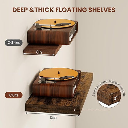 Vivelove 12" Deep Floating Shelves for Wall 30" Long, Wall Shelves for Living Room Bedroom Bathroom Kitchen Laundry Room, Farmhouse Rustic Shelves for Home Decor, 30" X 12" X 2" Set Of 2, Rustic Brown