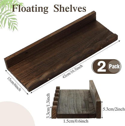 Suzile 2 Pcs Scalloped Shelves Wall Floating Shelves Set for Room, Bathroom, Bedroom, Cute Room Decor Aesthetic and Books, Toys, Photo Frames Storage(16.5",Carbonized Brown)
