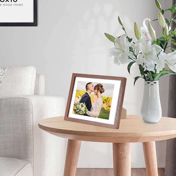 puthiac Walnut Wood Picture Frame, 8x10 inches, 1 Pack, Natural Solid Wooden Frame for Wall Art Photo and Prints