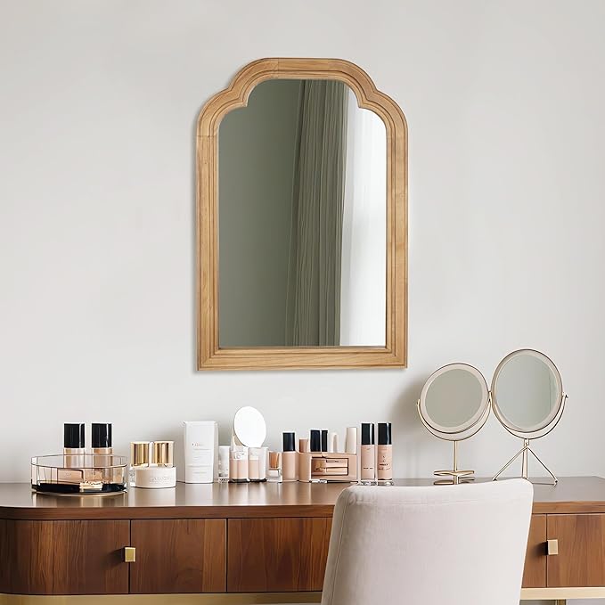 Wood Framed Bathroom Mirror for Wall, 16 x 24 Inch Rustic Wood Frame Wall Mirrors Decorative for Living Room, Vanity, Bedroom, Entryway and Farmhouse, Tempered Glass, Shatterproof