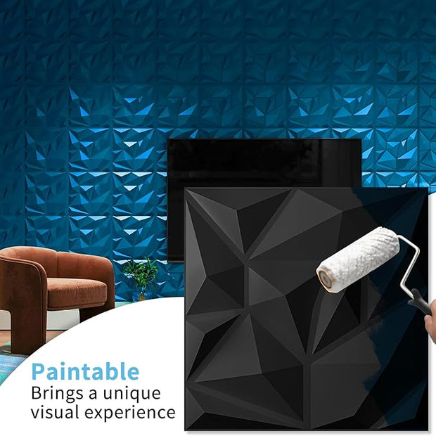 Art3d 100 Pack Decorative 3D Wall Panels, 97 Sq.Feet PVC Interior Wall Décor, 11.8"x11.8", Black