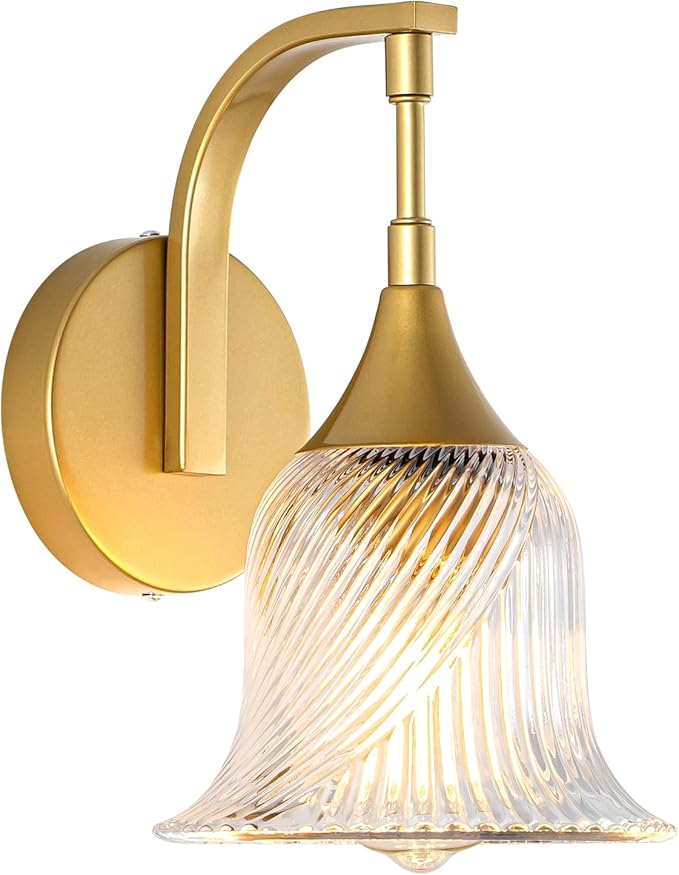1-Light Gold Wall Sconce,Bathroom Sconces Brass Modern Wall Light Fixture with Clear Glass Shade,Indoor Wall Lamp for Living Room Bedroom Bathroom Hallway(E26)