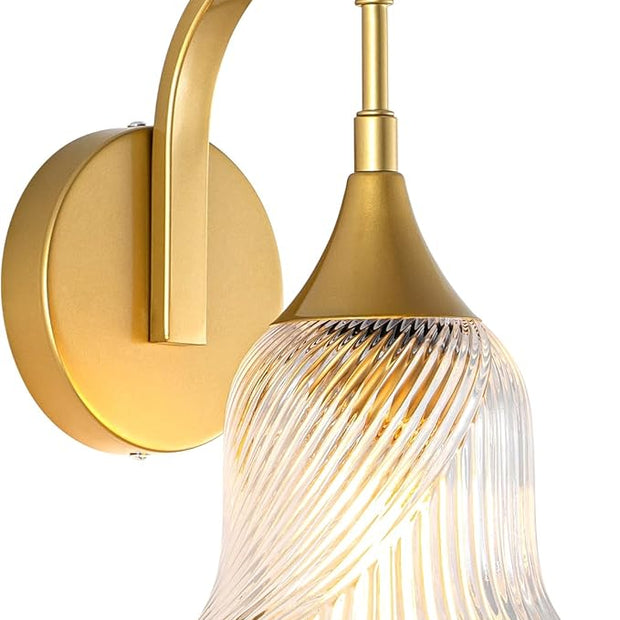 1-Light Gold Wall Sconce,Bathroom Sconces Brass Modern Wall Light Fixture with Clear Glass Shade,Indoor Wall Lamp for Living Room Bedroom Bathroom Hallway(E26)