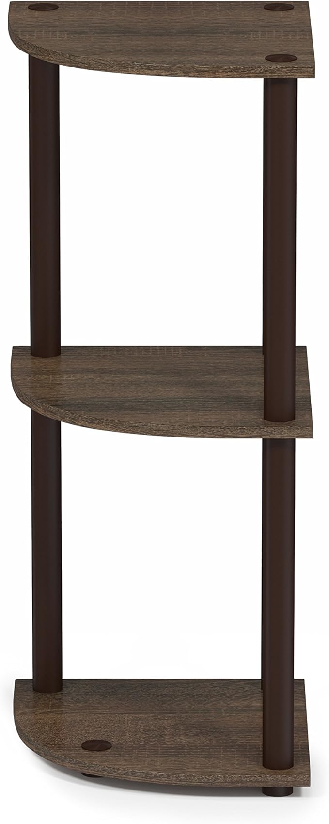 Furinno TURN-N-TUBE Corner Shelf, 3-Tier Corner Bookshelf, Display Storage Shelves with Open Shelves, for Organization and Storage, Living Room, Home Office, Garage, Walnut