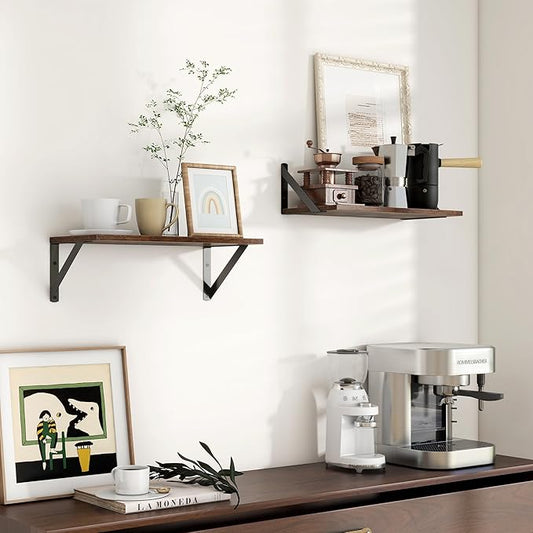 Axeman Floating Shelves for Wall, 16''W x 8''D Wood Floating Shelves Set of 2, 8 Inch Deep Rustic Wall Shelves for Bookshelf Living Room Bedroom Home Office Bathroom