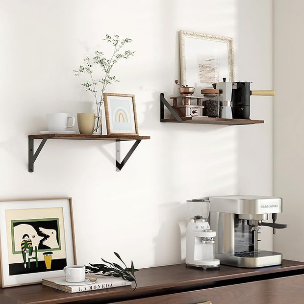 Axeman Floating Shelves for Wall, 16''W x 8''D Wood Floating Shelves Set of 2, 8 Inch Deep Rustic Wall Shelves for Bookshelf Living Room Bedroom Home Office Bathroom