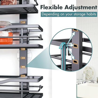 Over The Door Pantry Organizer，6-Tier Over The Door Organizer with Adjustable Basket，Metal Hanging Pantry Organizers and Storage for Kitchen, Back of Door Seasoning Rack (Black)