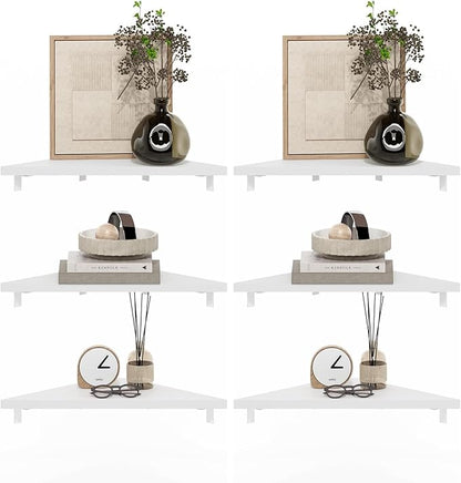 Furinno Rossi Triangle Corner Floating Shelves, Wall Mount Display Shelf, White, Set of 3 (Pack of 2)
