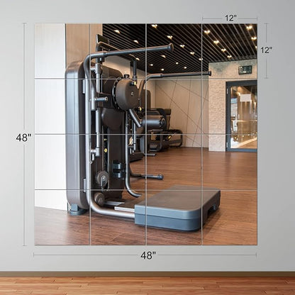 EVENLIVE® Gym Mirrors for Home Gym Wall Large, 16PCS Glass Wall Mirror Tiles, 12" Frameless Mirror Panels, Full Body Mirror Sticker, for Ceiling Candle Tray Wedding Centerpieces for Table,Crafts Set