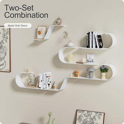White Floating Shelves Set of 3, White Metal Decor, Unique Mounted Floating Shelf, Modern Long Wall Shelf, Large Wall Shelves for Bedroom, Bathroom, Living Room