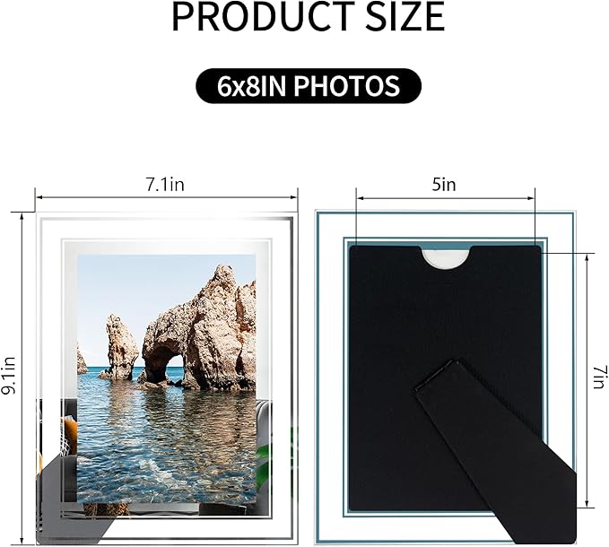 5x7 Glass Picture Frame Set of 2, Tabletop Display Horizontally or Vertically, Silver Mirror Wedding Gifts 5 by 7 Photo Frames
