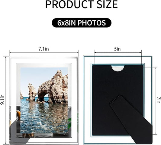 5x7 Glass Picture Frame Set of 2, Tabletop Display Horizontally or Vertically, Silver Mirror Wedding Gifts 5 by 7 Photo Frames