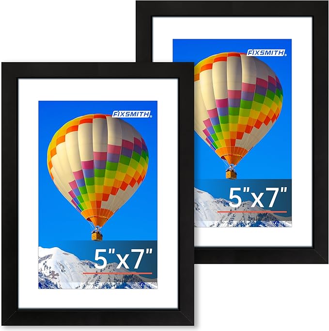 FIXSMITH 5x7 Picture Frame, Black Photo Frame with HD Plexiglass, Display Pictures 4x6 with Mat or 5x7 Without Mat Multi Picture Frames Collage for Tabletop or Wall Display, 2 Pack
