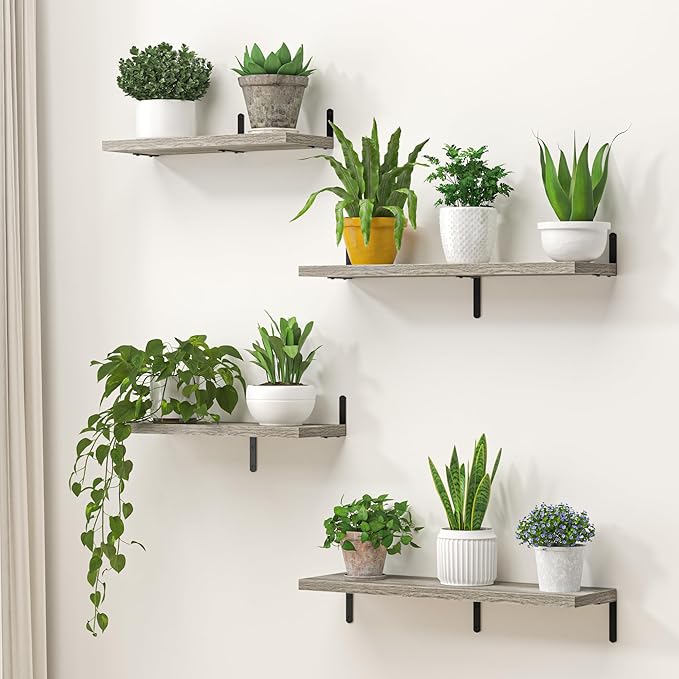 Marsmiles Extra Wide Floating Shelves for Wall, 40x8 Inch Natural Wood Grain Bookshelves, Heavy Duty Mounted Shelving for Bathroom, Kitchen, Living Room, Bedroom,Set of 2，Grey