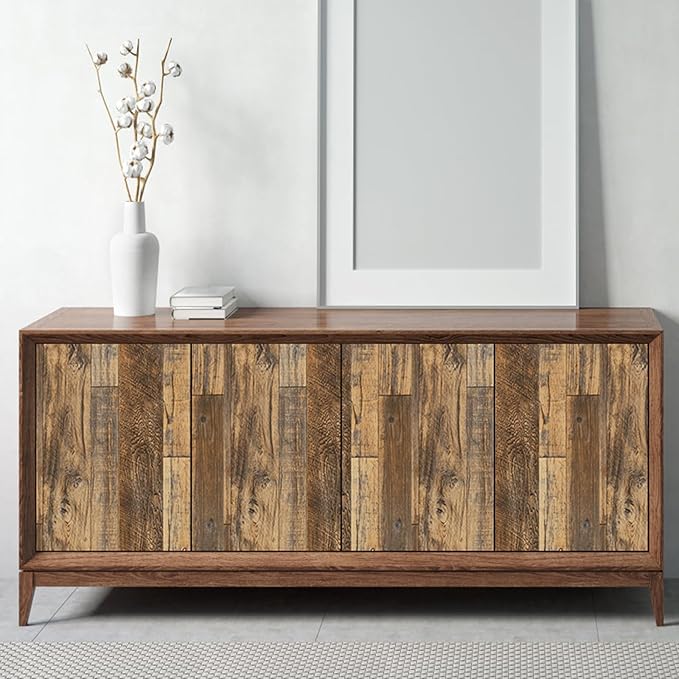 Decoroom Wood Wallpaper with Tools, 17.7''×118'' Peel and Stick Wallpaper Rustic Wood Grain Contact Paper, Removable Self Adhesive Vinyl Film Roll for Table Cabinets Shelf Liner