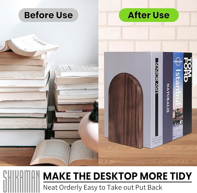 Book Ends,2 Pair Large Bookends Wood Book Ends Universal Economy Bookend (2, Large)