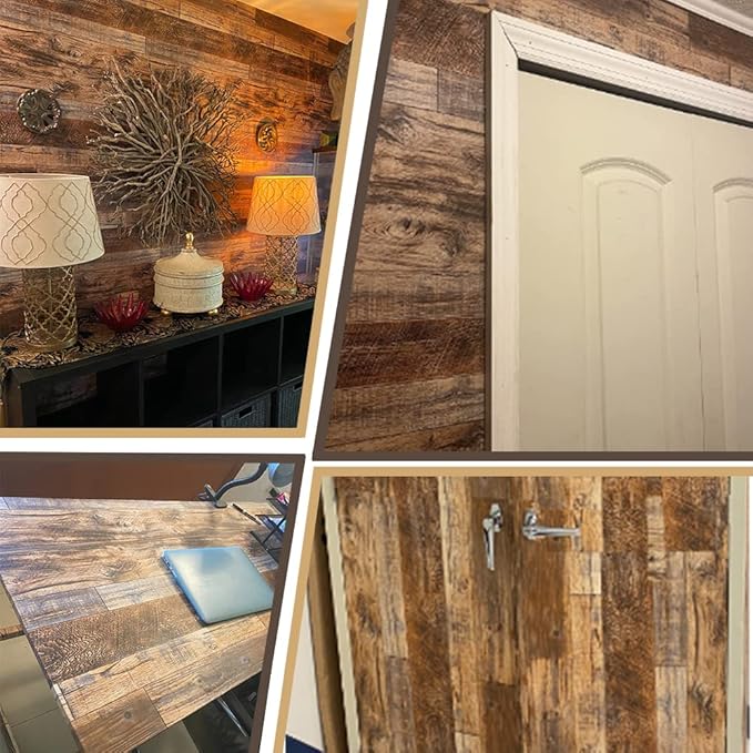 Decoroom 17.71''×511'' Peel and Stick Wallpaper Distressed Wood Plank Wallpaper Rustic Wood Grain Pattern Wall Paper Removable Self Adhesive Brown Shiplap Vinyl Film