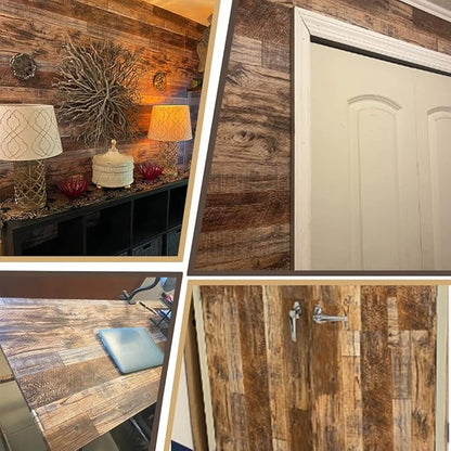 17.71''×236.2'' Wood Plank Wallpaper Self-Adhesive Shiplap Brown Peel and Stick Wall Paper Removable Home Decorative Faux/Distressed Wooded Grain Vinyl Film Roll Furniture Wall Covering