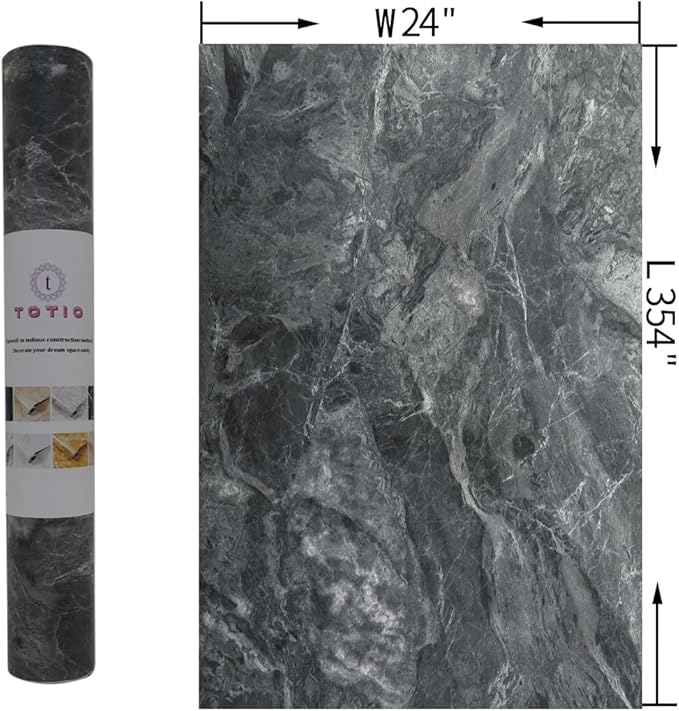 TOTIO 24x354inch Gray Marble Contact Paper Textured Grey Granite Wallpaper Peel Stick Countertop Paper Removable Waterproof Adhesive Thick Matte Marble Look Wall Paper Roll Kitchen Table Vinyl Wrap