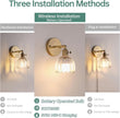 Vintage Battery Operated Wall Sconce with Transparent Tulip Glass Lampshade Rechargeable Battery Powered Wall Light with Remote Control for Bedside Bedroom Doorway