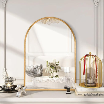 Arched Mirrors for Wall, White Bathroom Mirror Brushed Metal Vanity Wall Mounted Mirror for LivingRoom Bedroom Entryway Room Vanity Home Decor 26"x18"
