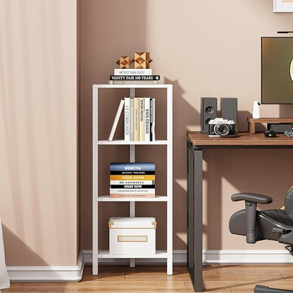 TUTOTAK Corner Shelf, 4-Tier Corner Bookshelf for Small Space, Narrow Display Corner Shelf Stand with Storage Rack, for Living Room, Bedroom, White BS05BW004