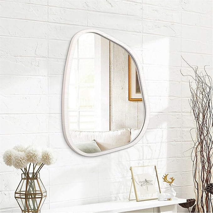Irregular Wooden Framed Wall Mirror Modern Asymmetrical Unique Hanging Mirror Artistic Boho Mirror Decor Bathroom Vanity Bedroom Living Room Entryway Hallway 20